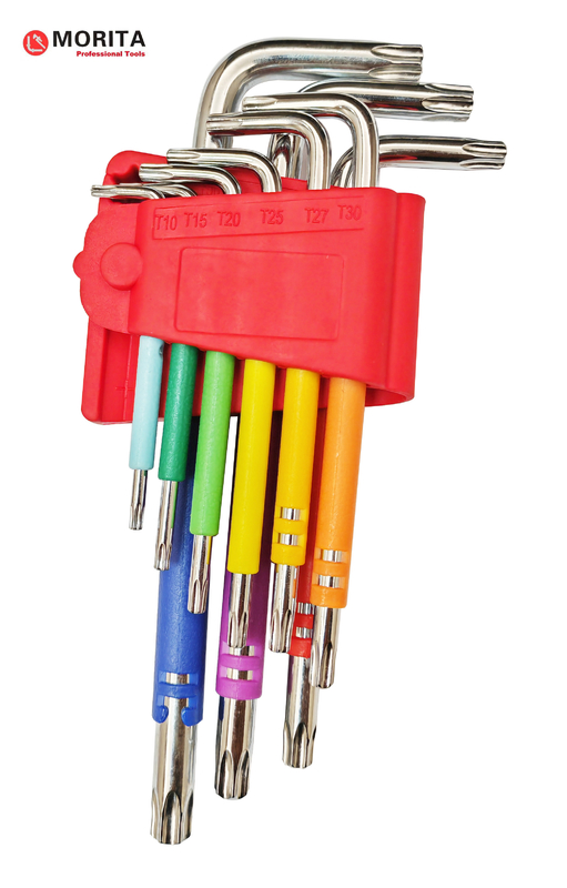 Multi Color Torx End Allen Key 9 Pce CR-V Steel T10, T15, T20, T25, T27, T30, T40, T45, T50 Wrapped Color Plastics