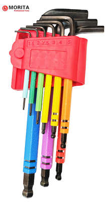 Schroevendraaier en stopcontact Multi-Color Ball End Allen Sleutel Set 9 Pce CR-V Steel Diamond Shape Tips Design