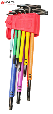 Schroevendraaier en stopcontact Multi Colour Torx End Allen Sleutel 9 Pce CR-V Staal T10-T50 Verpakte gekleurde plastic