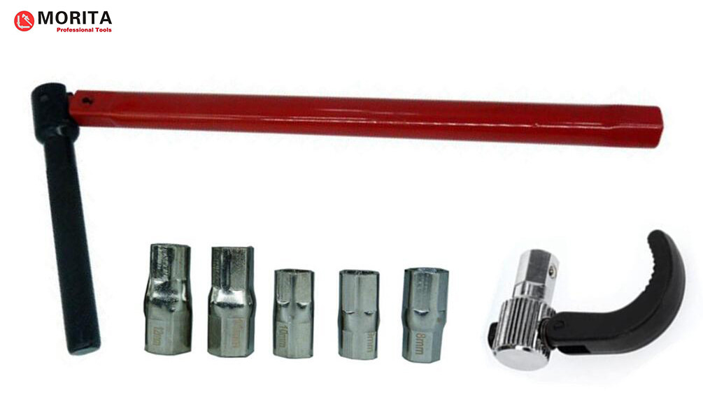 pijpleiding Basin Wrench 260 mm voor Basin Nut Alternatieve hoofden 9,10, 11, 14 mm Openingscapaciteit 15 mm tot 32 mm rood