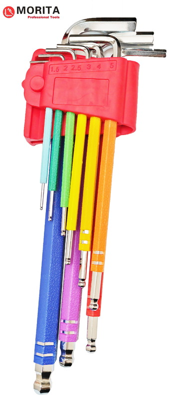 Schroevendraaier en stopcontact Multi-Color Ball End Allen Sleutel Set 9 Pce CR-V Steel Diamond Shape Tips Design