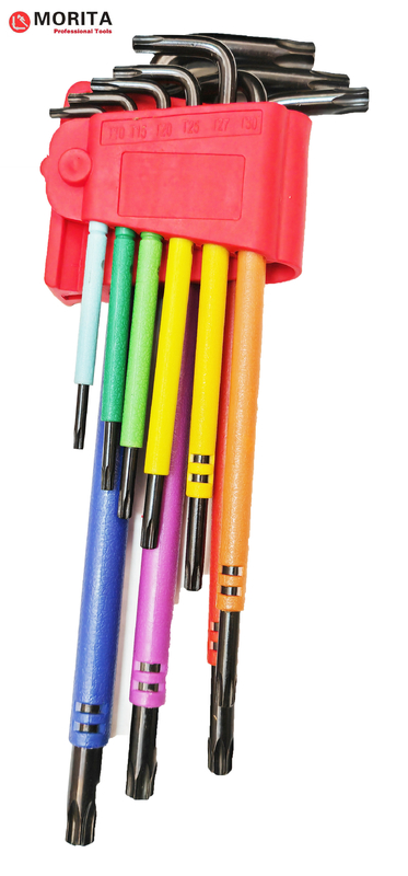 Schroevendraaier en stopcontact Multi Colour Torx End Allen Sleutel 9 Pce CR-V Staal T10-T50 Verpakte gekleurde plastic